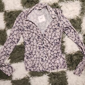 American Eagle Floral Mesh Long Sleeve Shirt